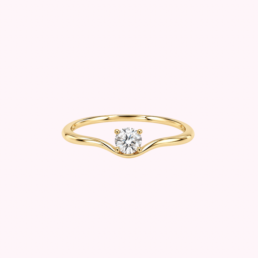 14K Solid Gold CZ Curved Ring