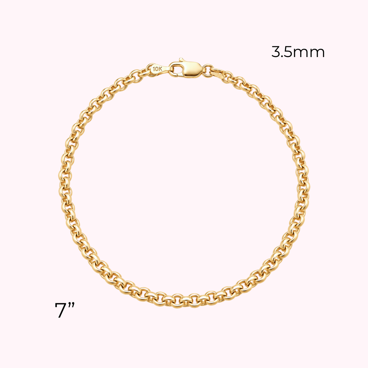 10K Semi Solid Rolo Bracelet 3.5mm