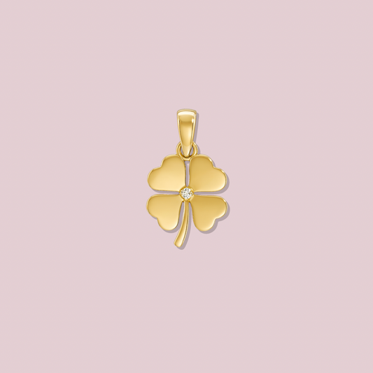 14K Solid Gold Clover Pendant with CZ