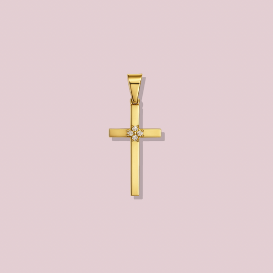 14K Solid Gold Cross Pendant with Cz