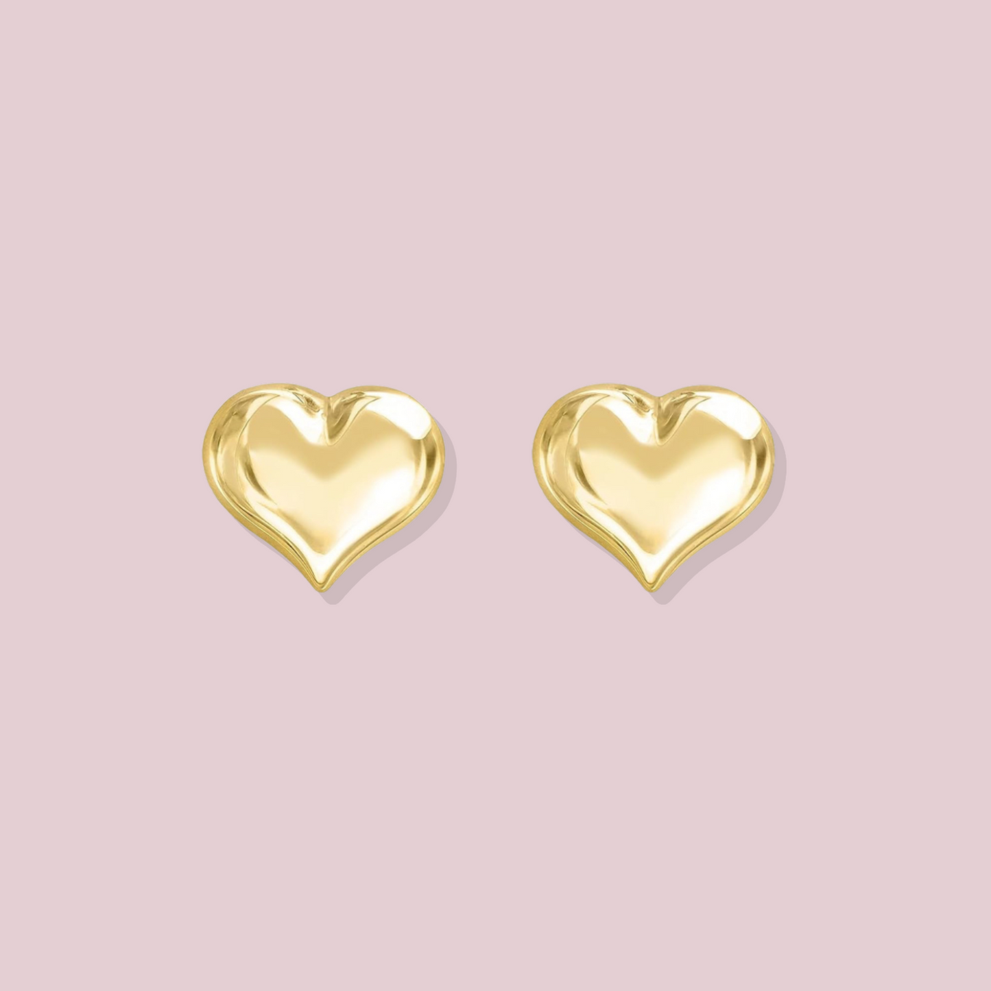 14K Solid Gold Puff Heart Post Earrings