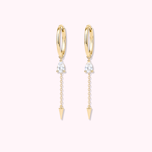 14K Solid Gold CZ Pear Hoop Earrings
