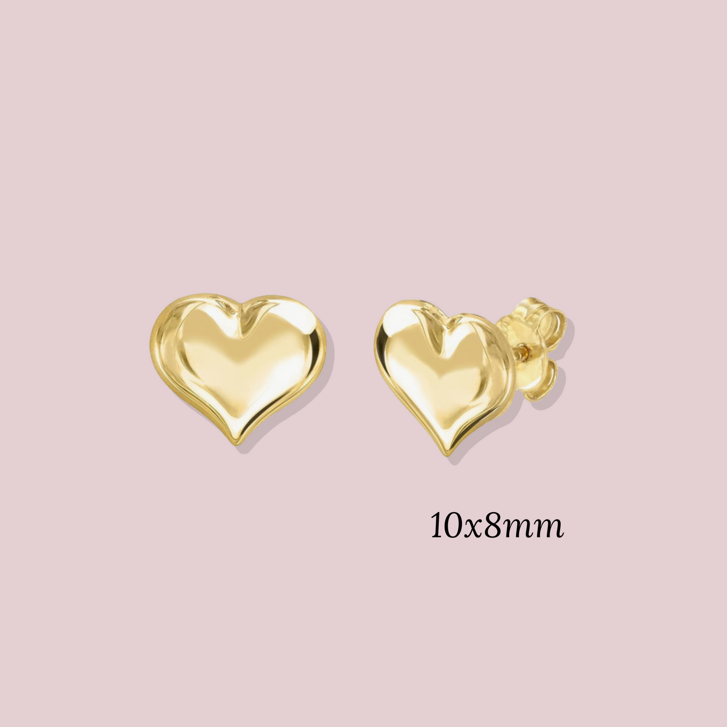 14K Solid Gold Puff Heart Post Earrings