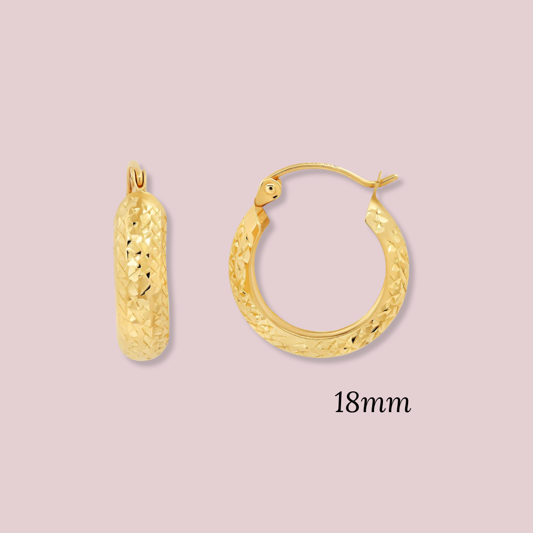 14k Solid Gold Diamond Cut Hoop Earrings