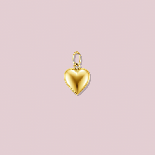14K Solid Gold Mini Puff Heart Pendant