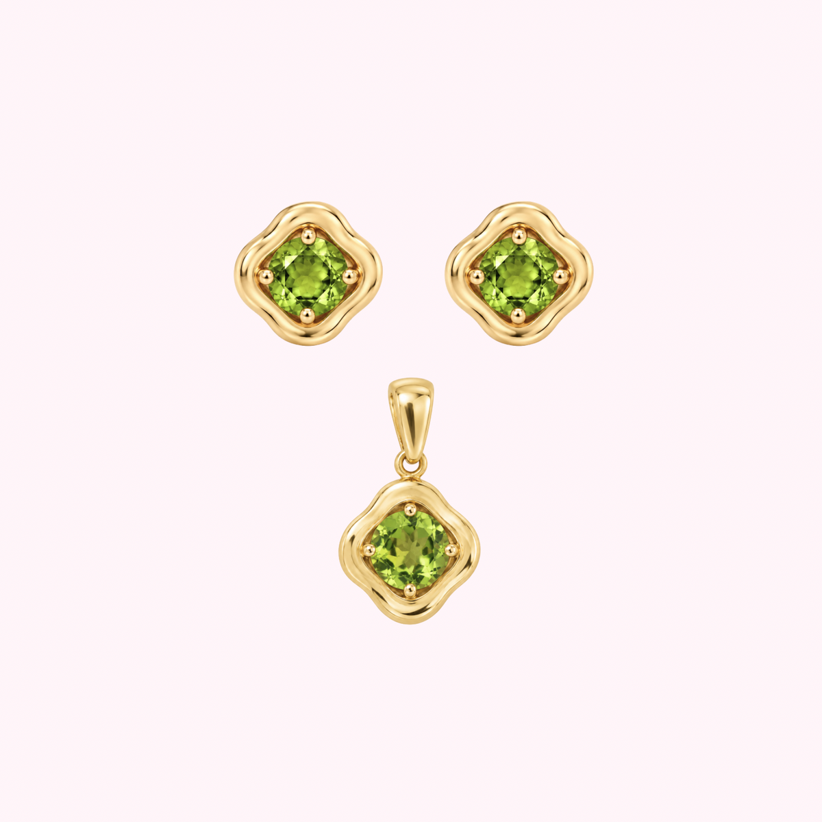 14K Solid Gold Natural Peridot Stone Set