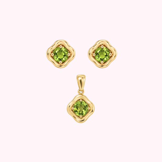 14K Solid Gold Peridot Set - Earrings and Pendant