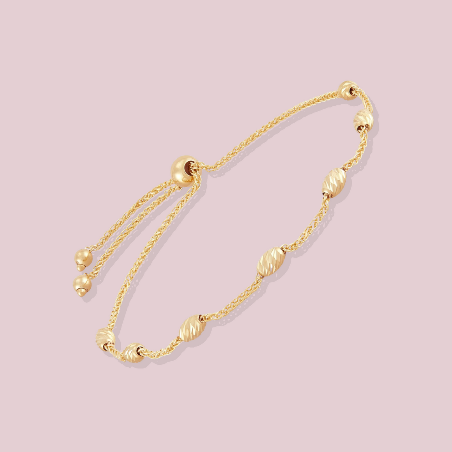 14K Solid Gold Bead Station Adjustable Bracelet