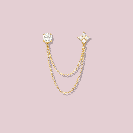 14K Solid Gold Double Chain Earrings