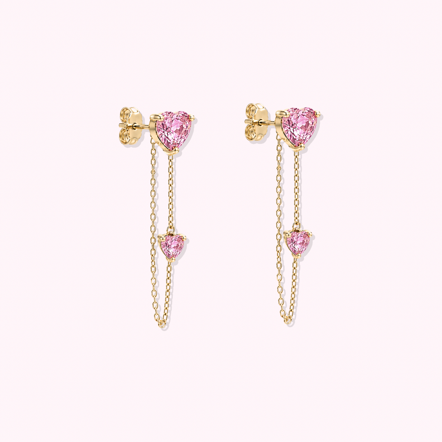 14K Solid Gold Double Heart Earrings