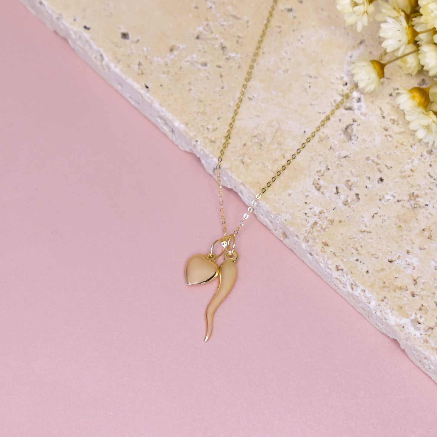 14K Solid Gold lucky love necklace