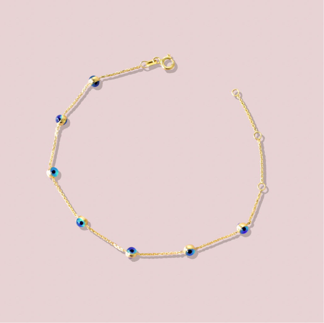 14K Solid Gold Evil eye bracelet