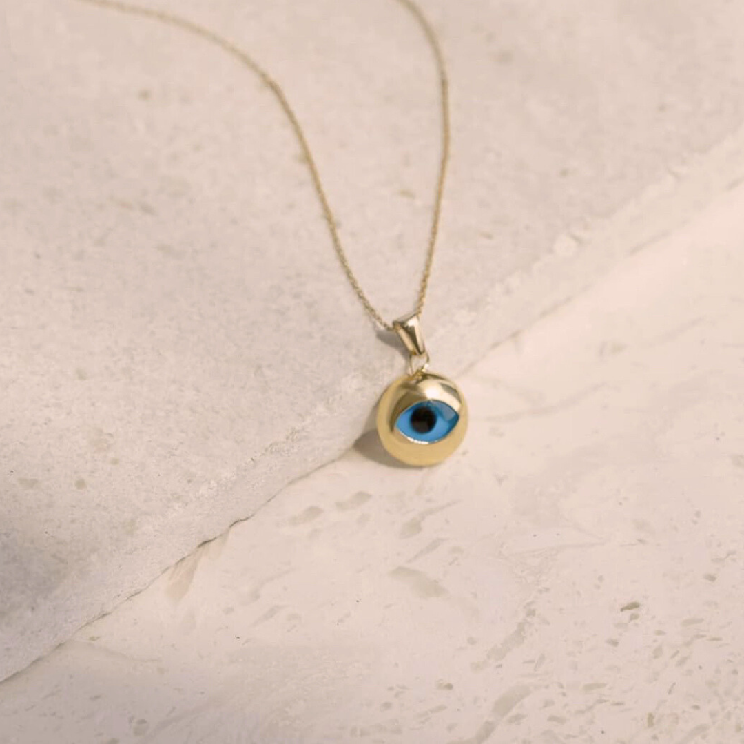 14k Solid Gold Eye Necklace