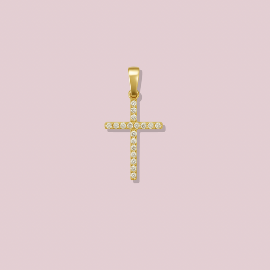14K Solid Gold Zirconia Cross Pendant