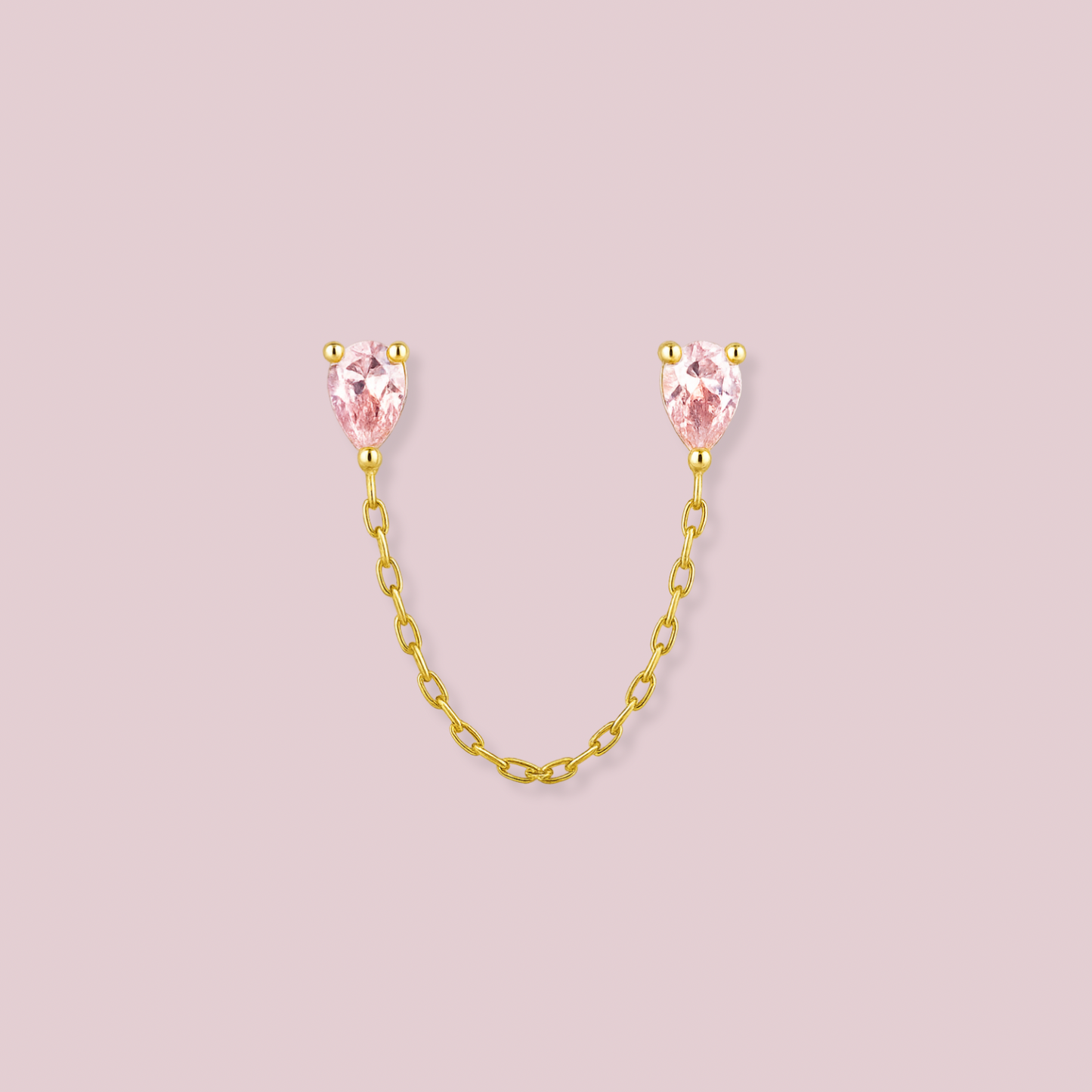 14K Solid Gold Doble Pear Chain Earrings