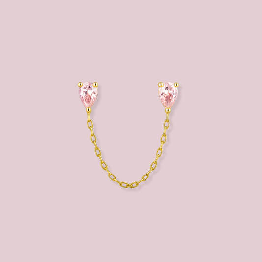 14K Solid Gold Doble Pear Chain Earrings