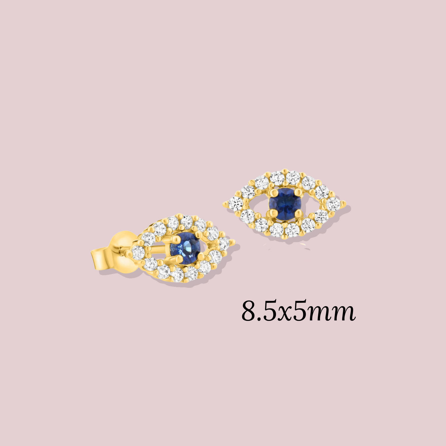 14K Solid Gold CZ Evil Eye Post Earrings