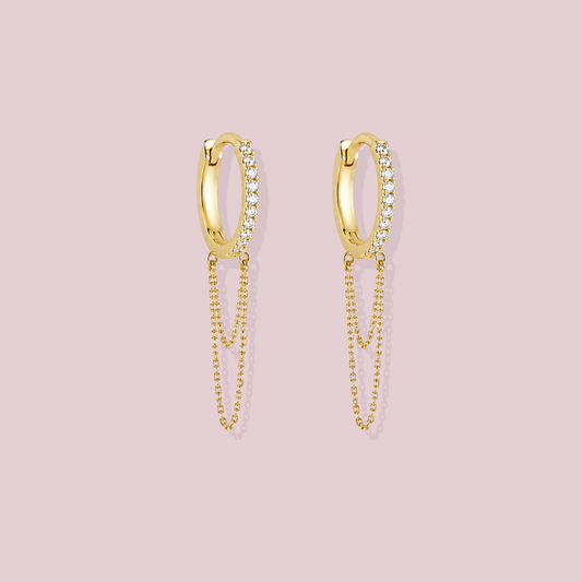 14K Solid Gold Chain Hoop Earrings
