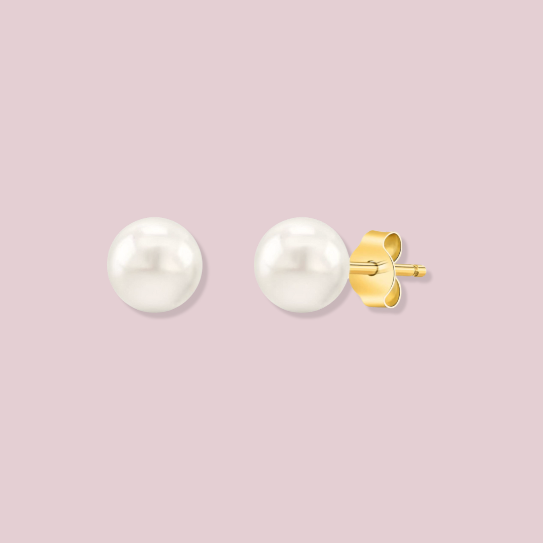 14K Solid Gold Cultured Pearl Post Earrings