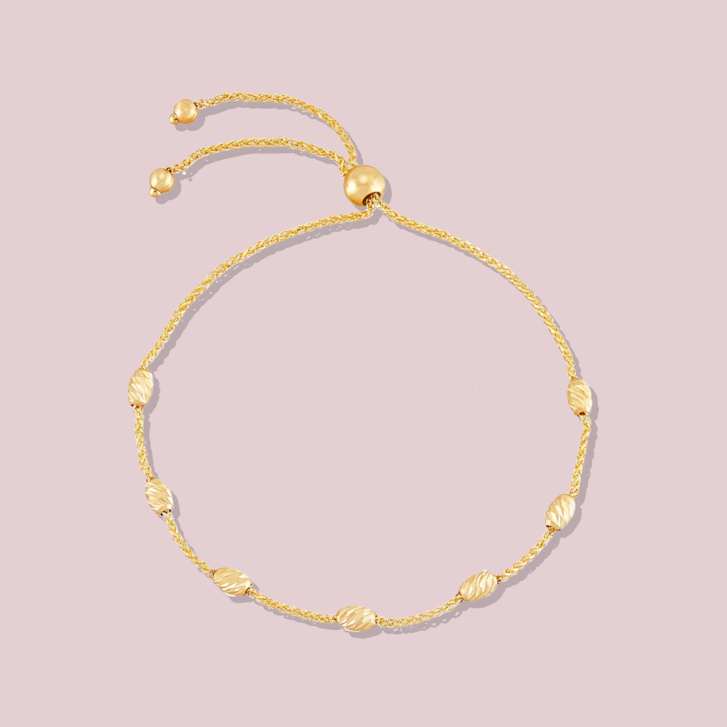 14K Solid Gold Bead Station Adjustable Bracelet