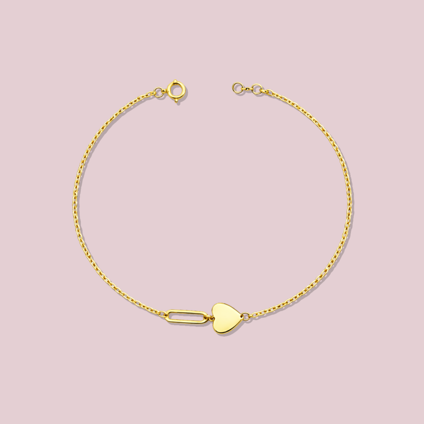 14K Solid Gold Heart Paper Clip Bracelet.