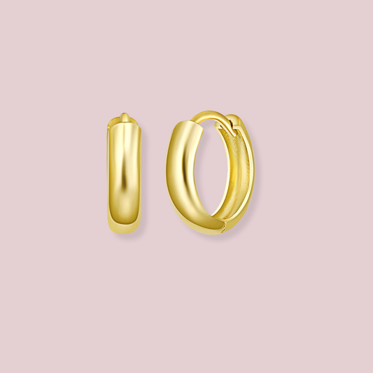 14K Solid Gold Mini Thick Hoop Earrings 12mm
