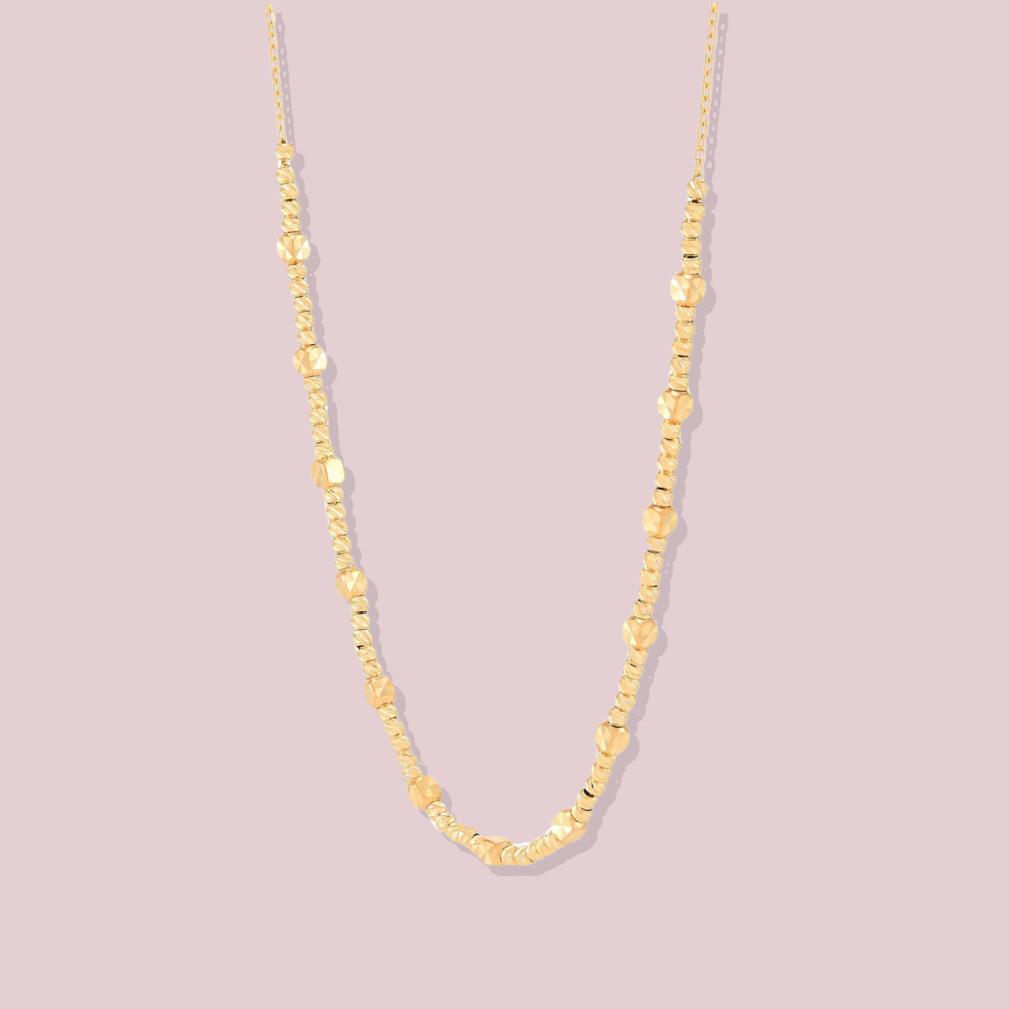 14k Solid Gold Beaded Station Necklace