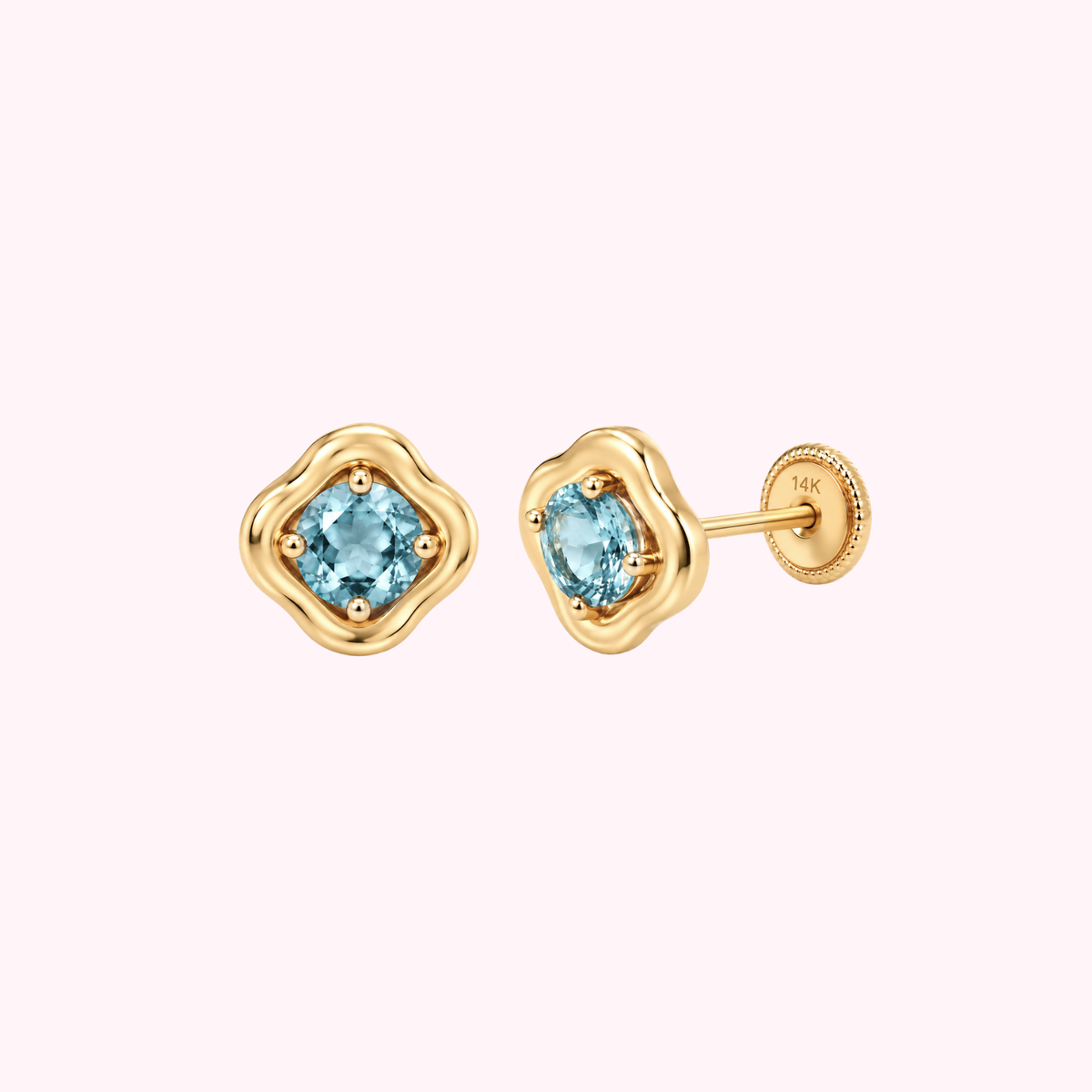 14K Solid Gold Natural Aquamarine Stone Set