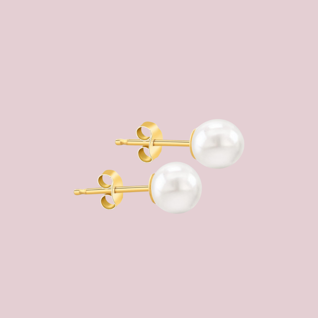 14K Solid Gold Cultured Pearl Post Earrings