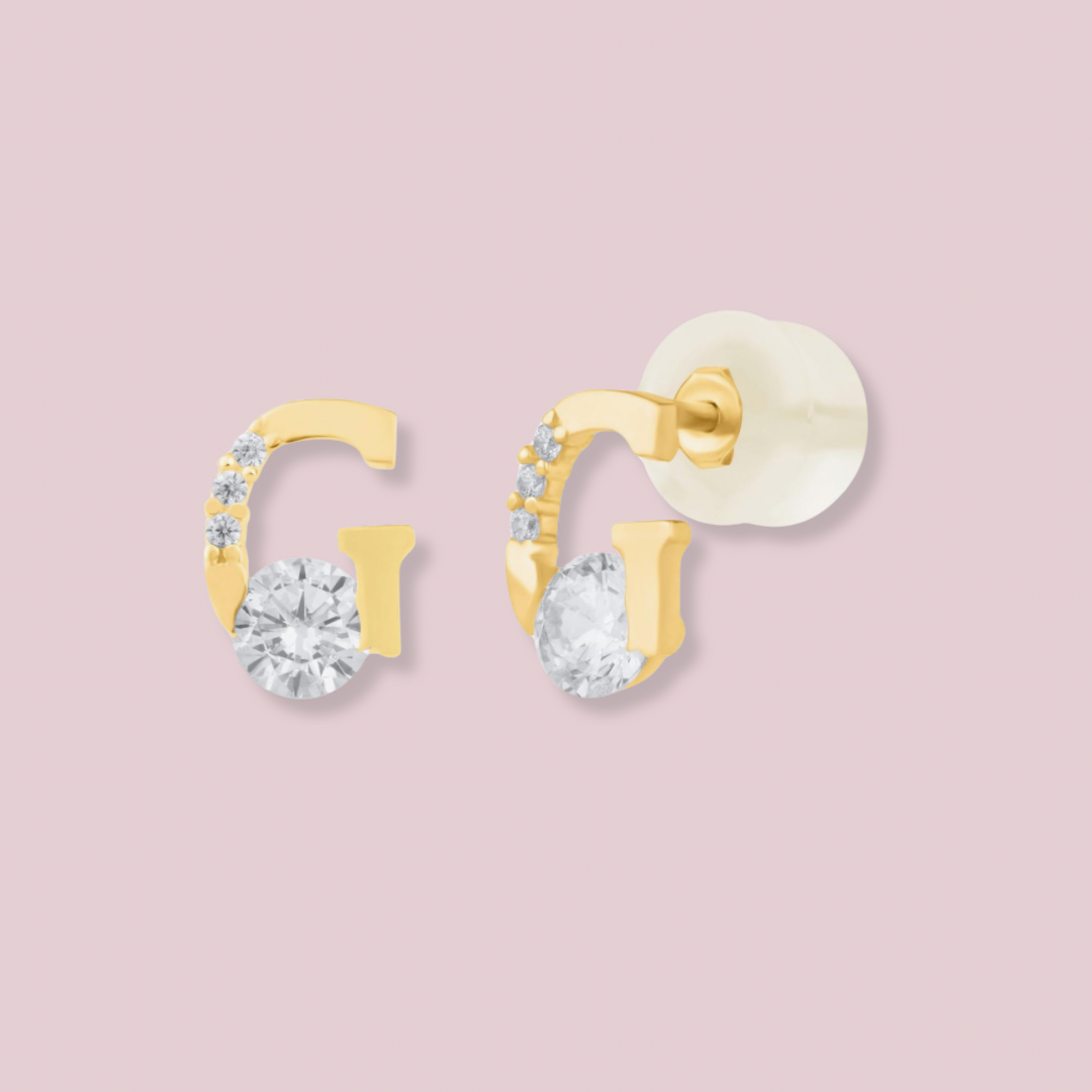 14k Solid Gold Letters CZ earrings