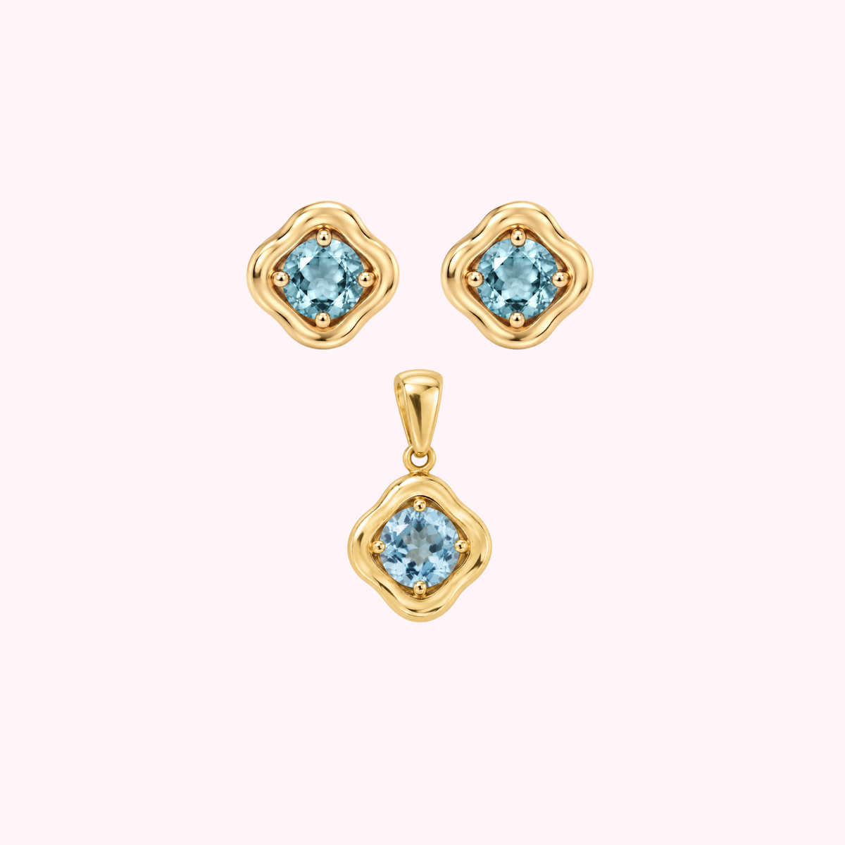 14K Solid Gold Natural Aquamarine Stone Set