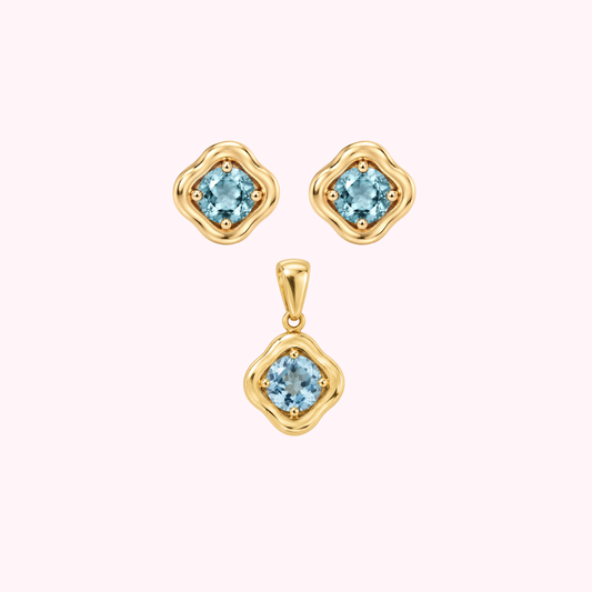 14K Solid Gold Natural Aquamarine Stone Set