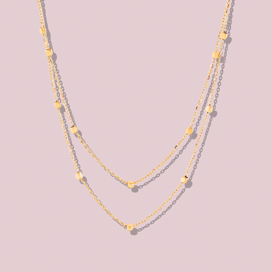 14K Solid Gold Tiny Doble Layer Necklace