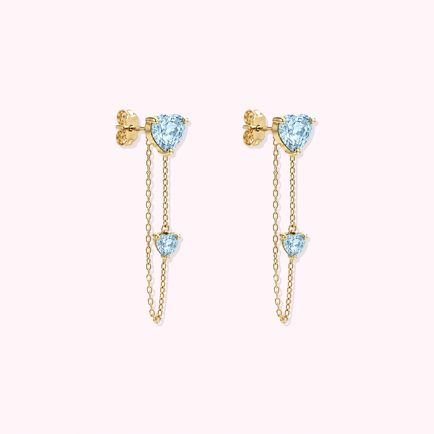 14K Solid Gold Double Heart Earrings