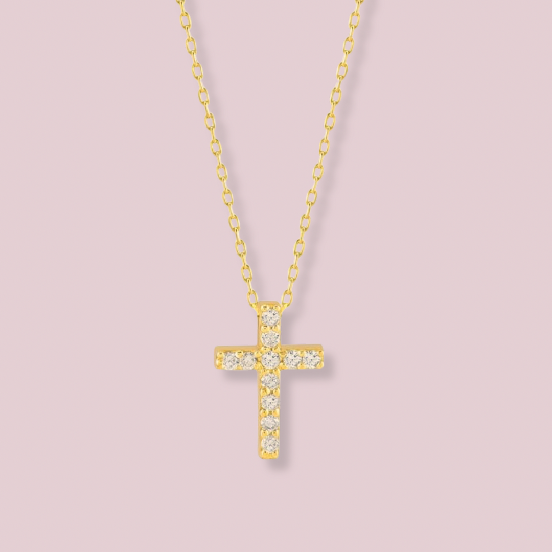 14K Solid Gold Diamond Cross Necklace