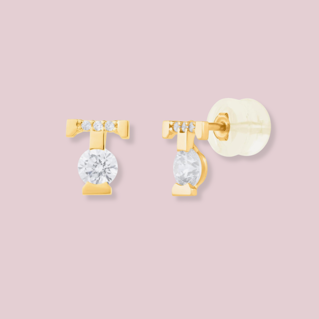 14k Solid Gold Letters CZ earrings