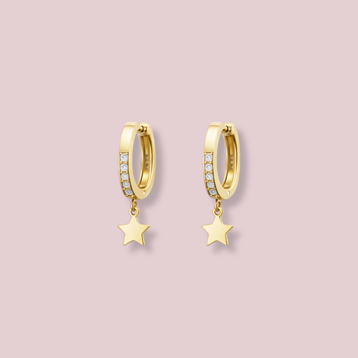 10K Solid Gold Star Zirconia Hoop Earrings
