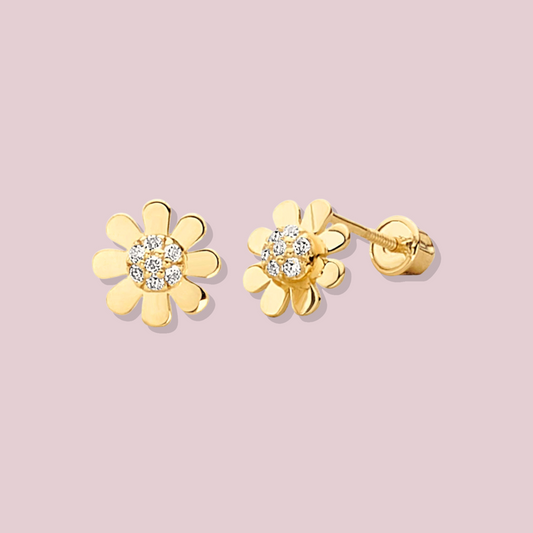 14K Solid Gold CZ Girasol Post Earrings