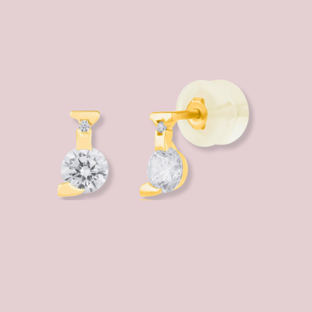 14k Solid Gold Letters CZ earrings