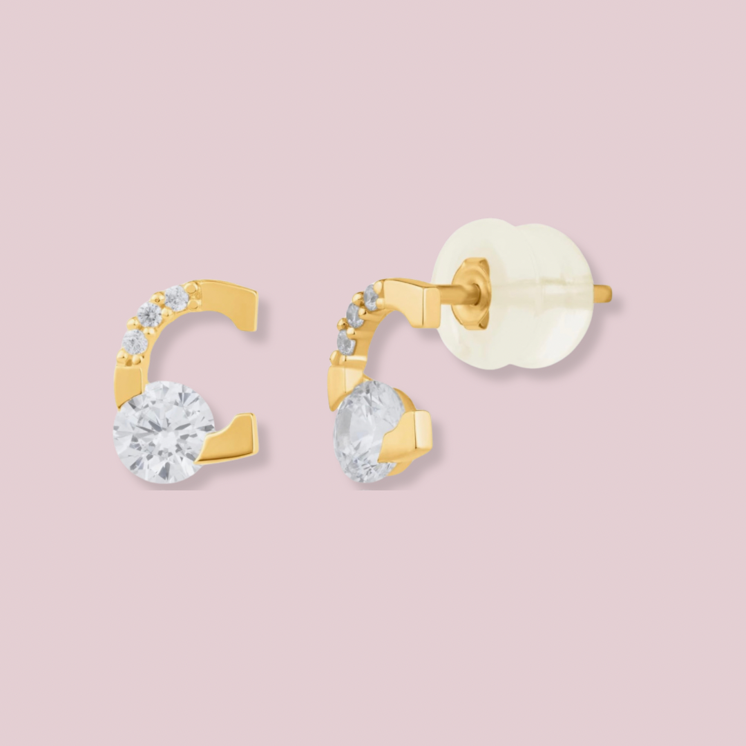 14k Solid Gold Letters CZ earrings