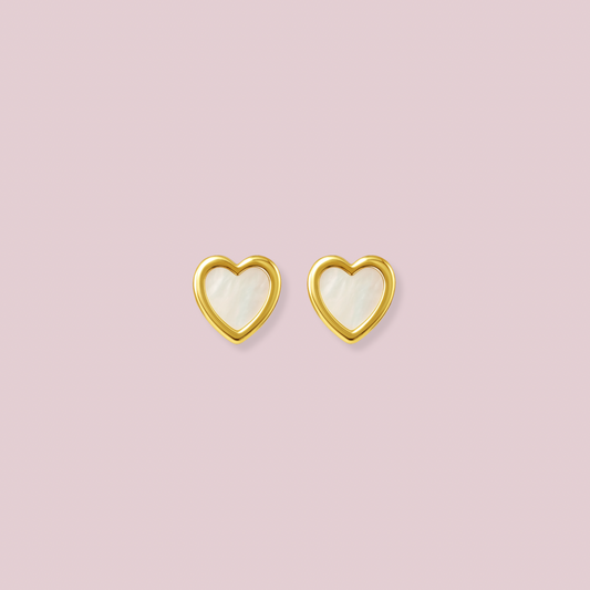14K Solid Gold Heart Pearl Earrings