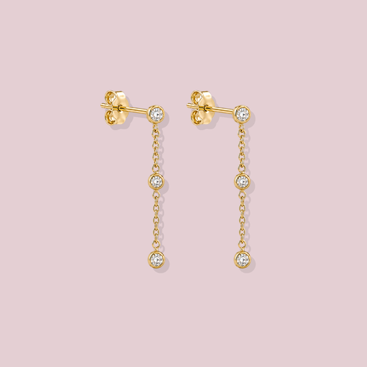 14K Solid Gold CZ Dangle Earrings