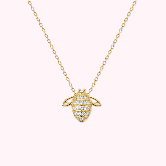 14K Solid Gold Bee Necklace