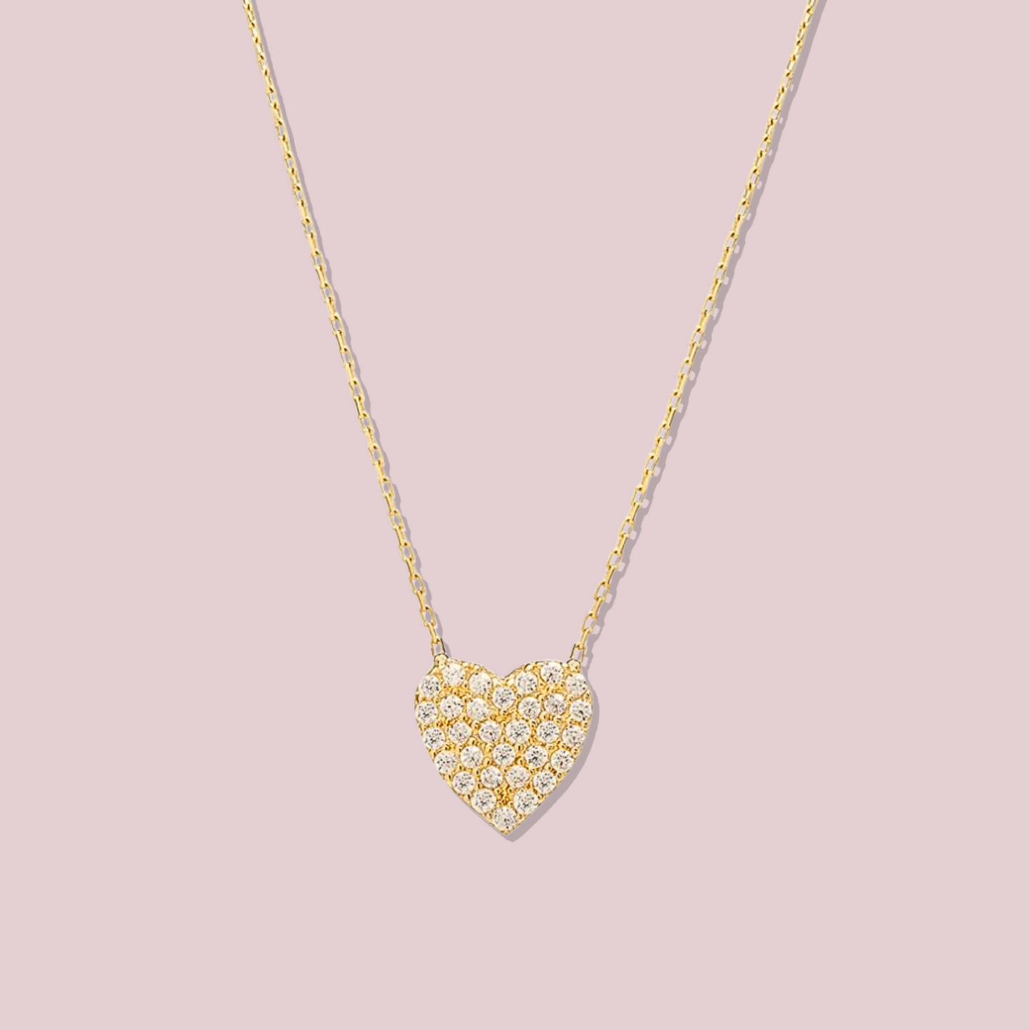 14K Solid Gold Sparkling Heart Necklace