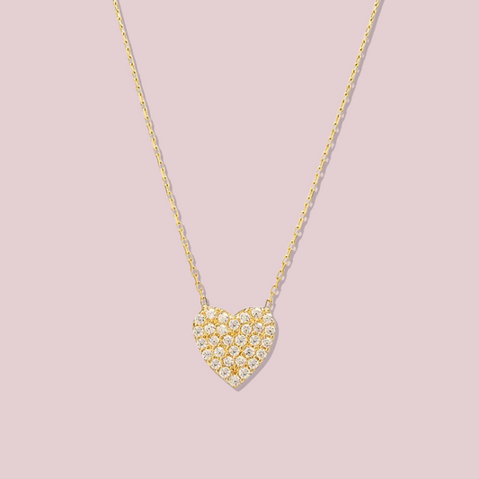 14K Solid Gold Sparkling Heart Necklace