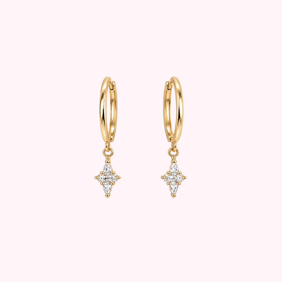 14K Solid Gold CZ Mini Hoop Earrings