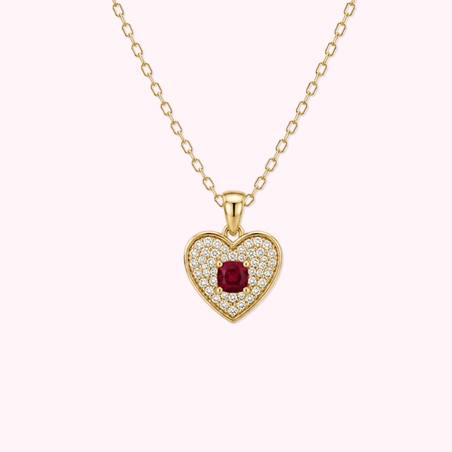 14K Solid Gold Natural Diamonds and Ruby Stone Necklace