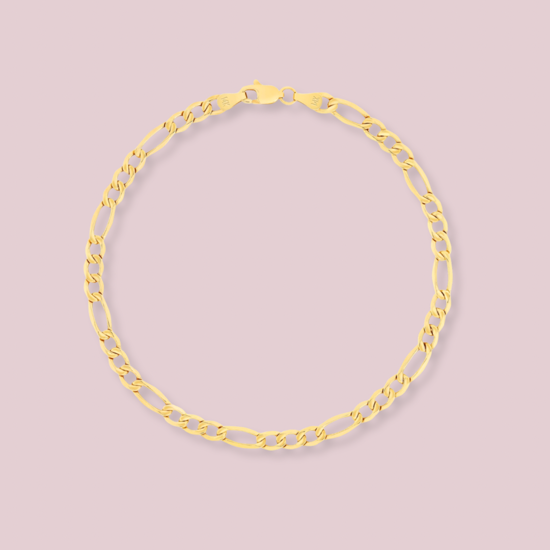 14K Solid Gold Figaro Link Bracelet 3.5mm