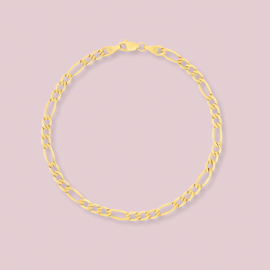 14K Solid Gold Figaro Link Bracelet 3.5mm