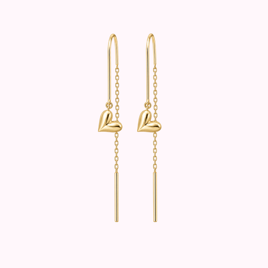 14K Solid Gold Heart Voladores Earrings